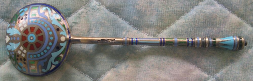 russian enamel champleve spoon silver