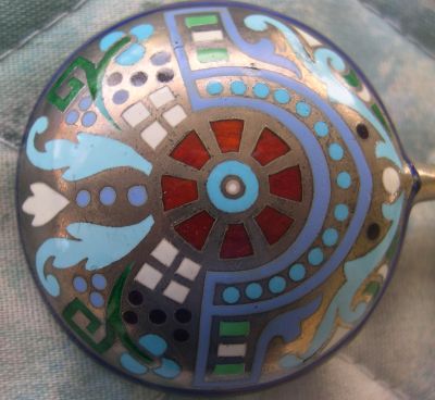 russian silver champleve enameled  spoon