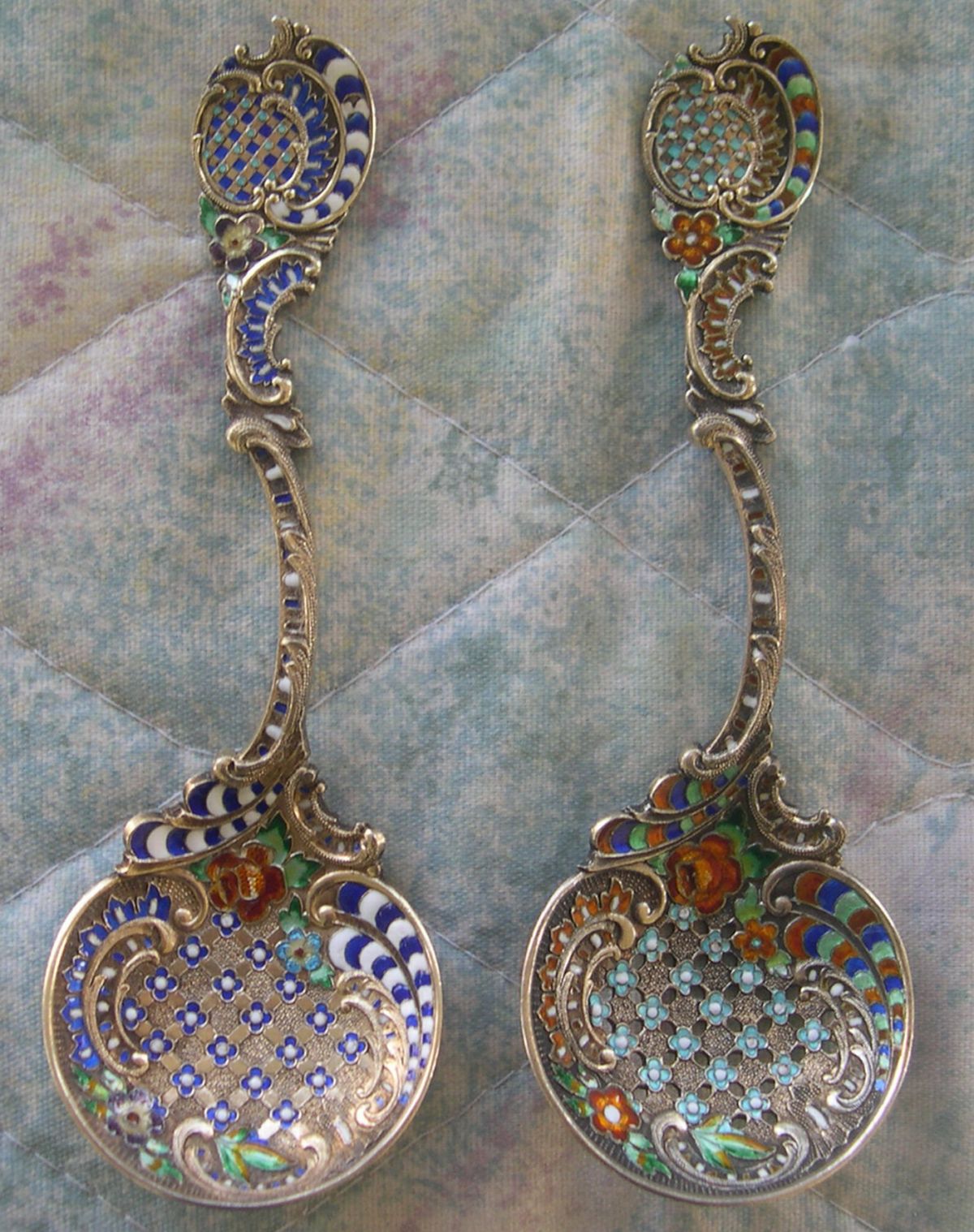 art nuevo cloissone enamel spoons