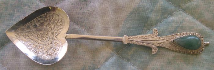 green jasper stone spoon silver oriental