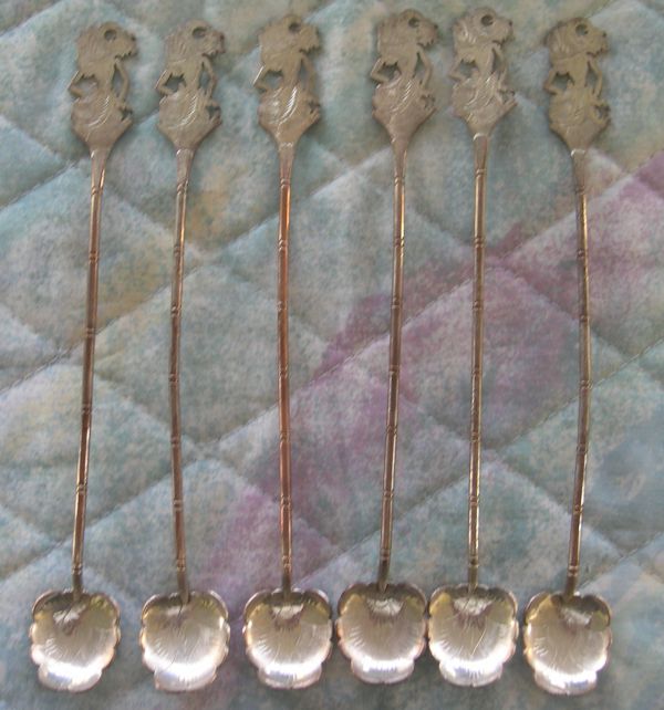 indonesia silver plated stirrer spoons wayang